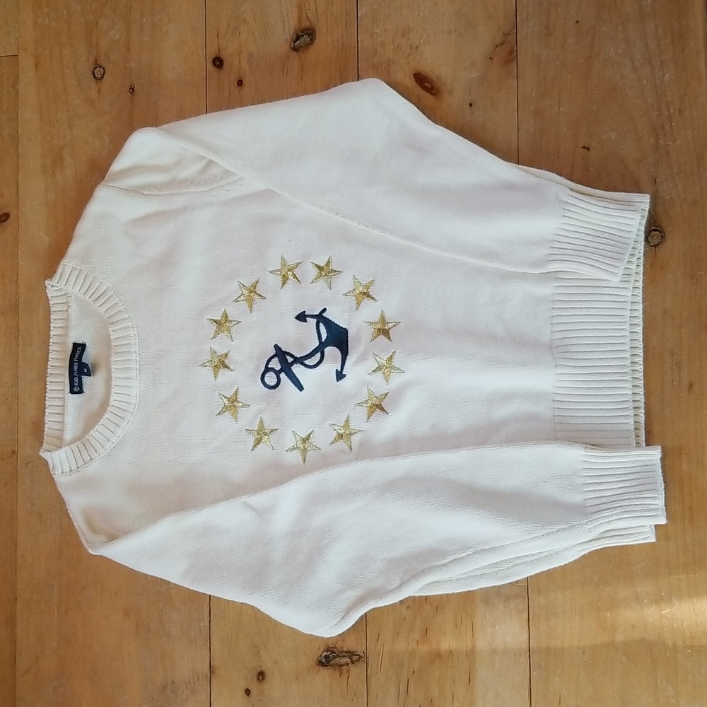 Kiel James Patrick Anchor Starboard Cotton Sweater Medium Blue Gold GUC - Picture 3 of 13